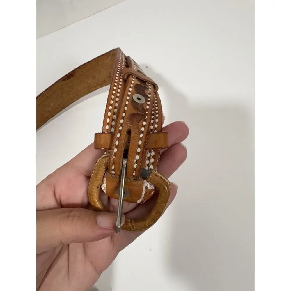 Cintos Belt‎ Western Genuine Leather Calf Hair Brown Mexico Men’s Size 38 Cowboy
